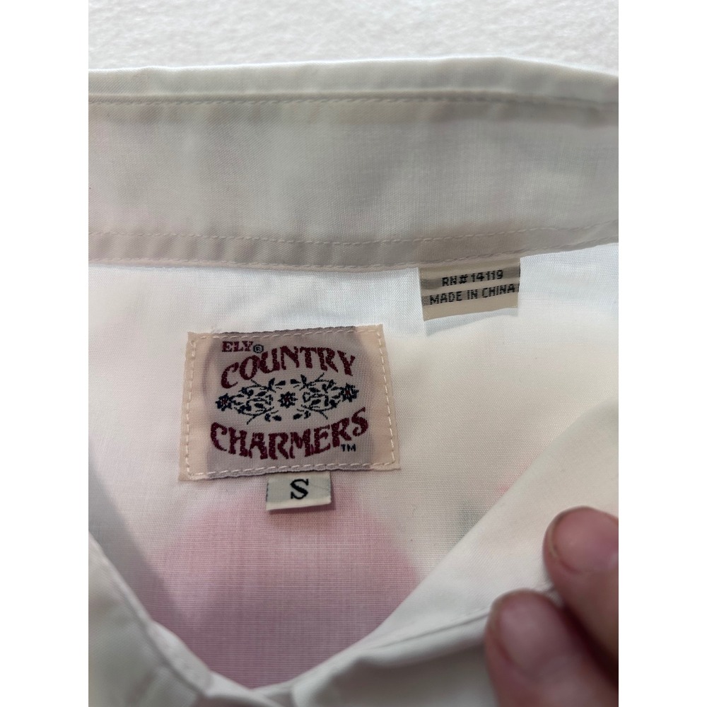 Ely Country Charmers Womens White Western Rose Embroidered Pearl Snap Shirt Sz S - Picture 4 of 10